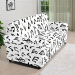 White And Black Music Note Pattern Print Sofa Cover