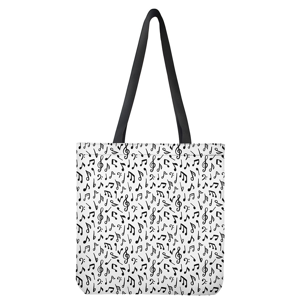 White And Black Music Note Pattern Print Tote Bag