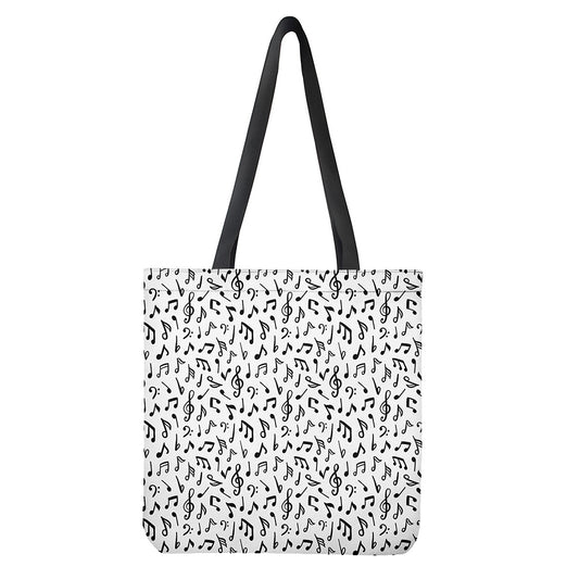 White And Black Music Note Pattern Print Tote Bag