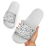 White And Black Music Note Pattern Print White Slide Sandals