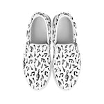 White And Black Music Note Pattern Print White Slip On Shoes