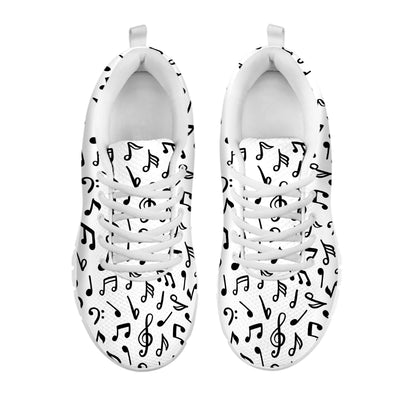 White And Black Music Note Pattern Print White Sneakers