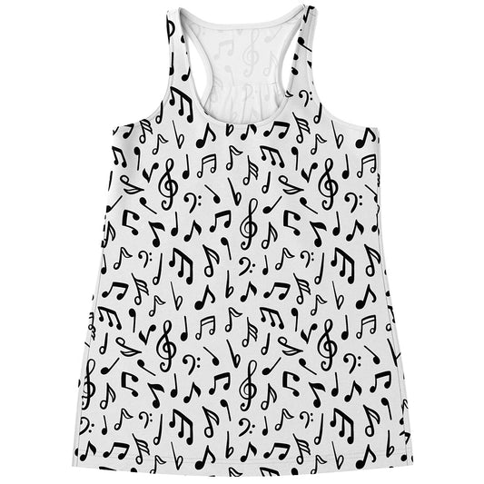 White And Black Music Note Pattern Print Women's Racerback Tank Top