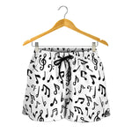 White And Black Music Note Pattern Print Women's Shorts