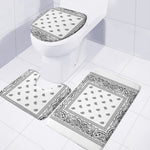 White And Black Paisley Bandana Print 3 Piece Bath Mat Set
