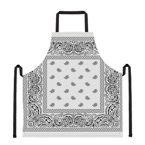 White And Black Paisley Bandana Print Apron