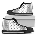 White And Black Paisley Bandana Print Black High Top Sneakers