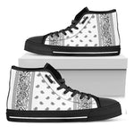 White And Black Paisley Bandana Print Black High Top Shoes