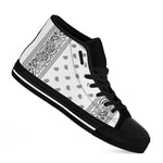 White And Black Paisley Bandana Print Black High Top Shoes