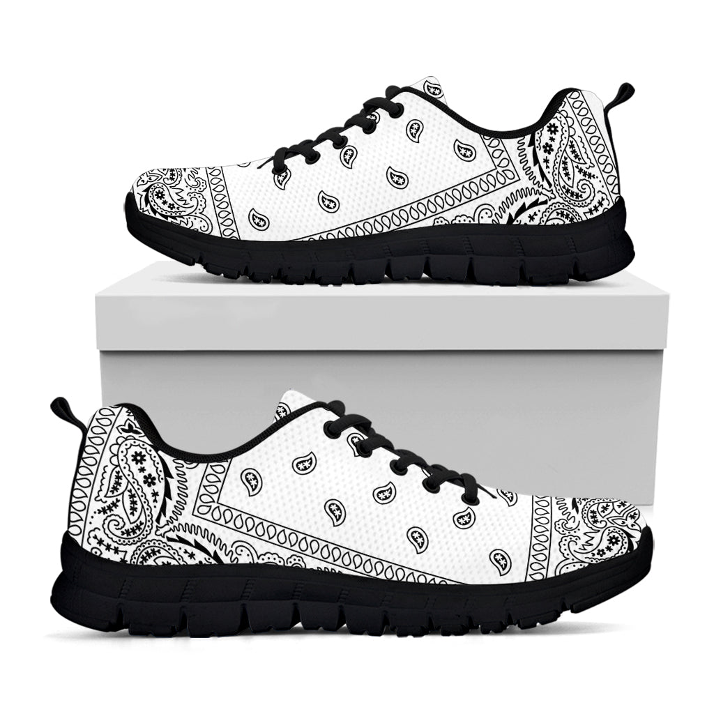 White And Black Paisley Bandana Print Black Sneakers