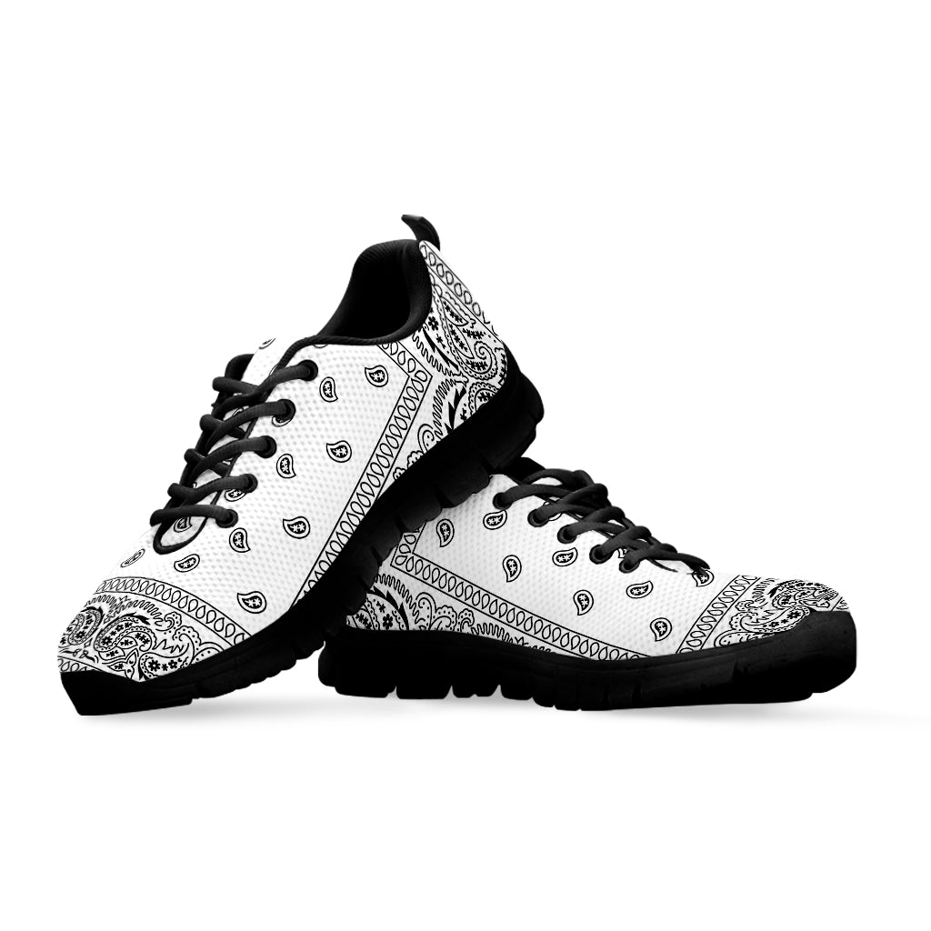 White And Black Paisley Bandana Print Black Sneakers