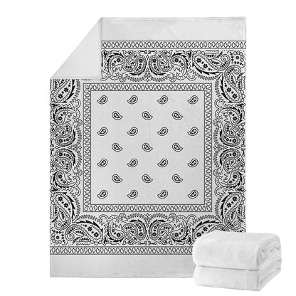 White And Black Paisley Bandana Print Blanket