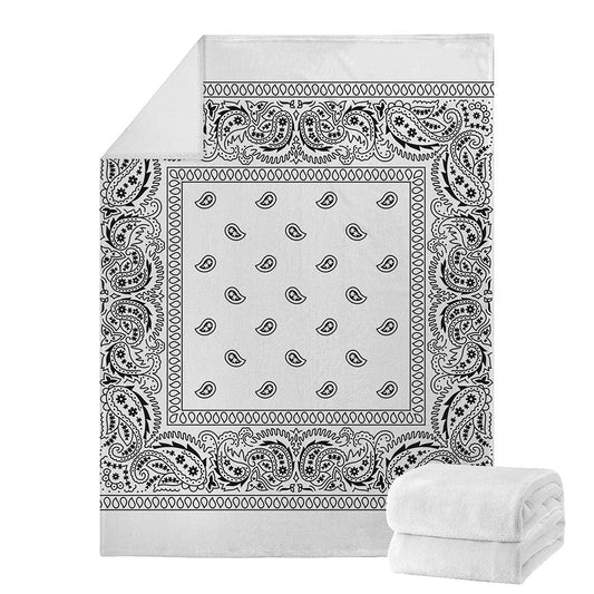 White And Black Paisley Bandana Print Blanket