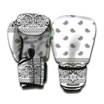White And Black Paisley Bandana Print Boxing Gloves