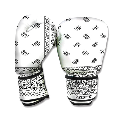White And Black Paisley Bandana Print Boxing Gloves