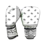 White And Black Paisley Bandana Print Boxing Gloves