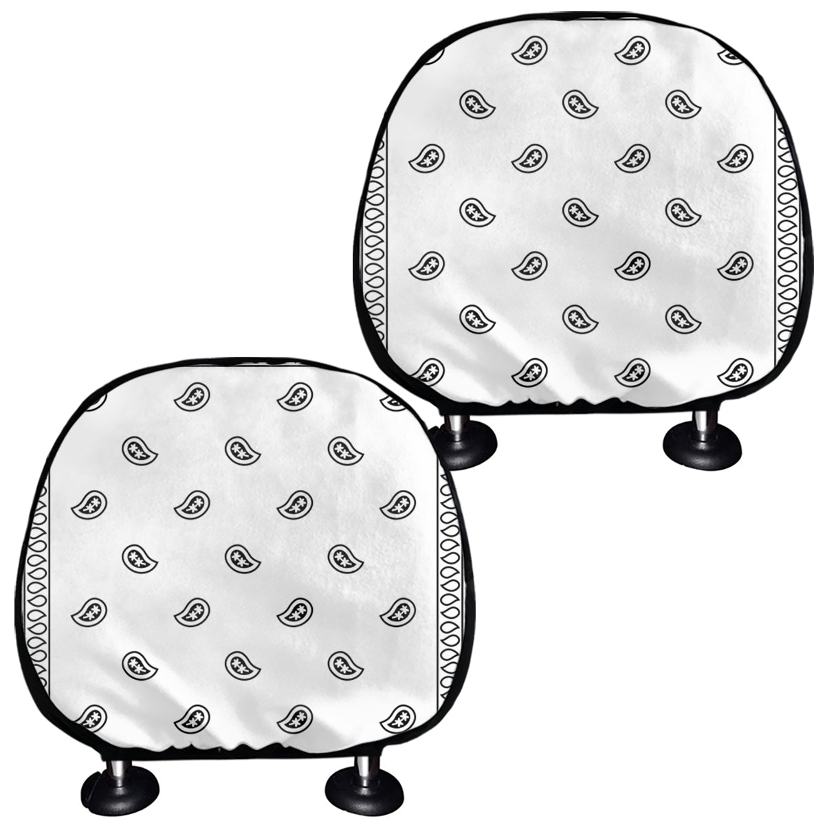 White And Black Paisley Bandana Print Car Headrest Covers