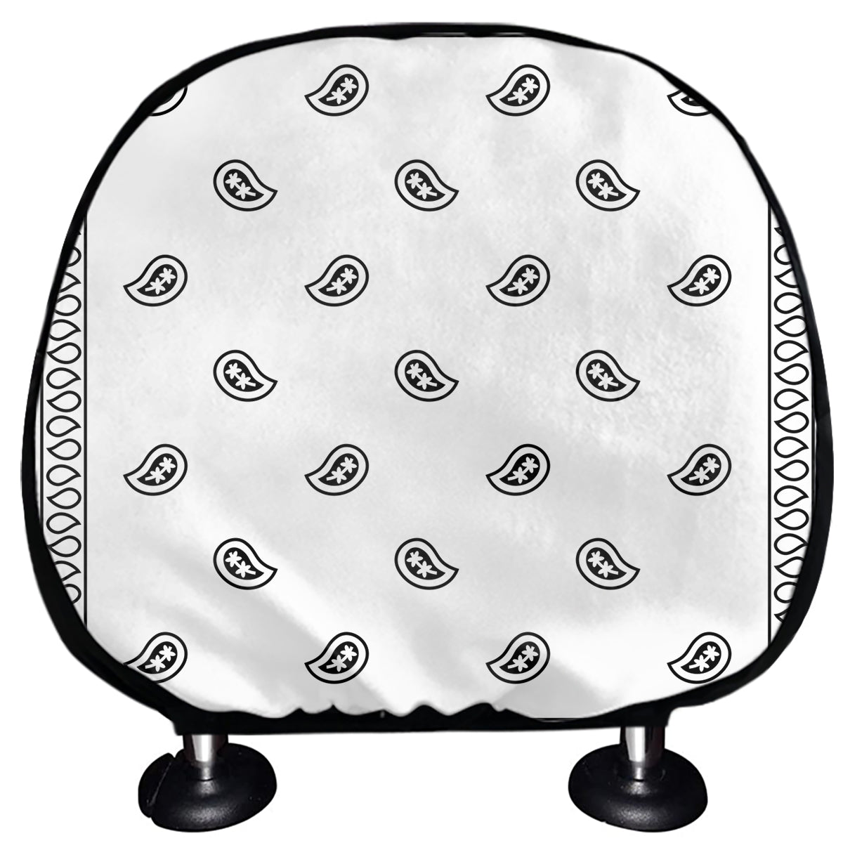 White And Black Paisley Bandana Print Car Headrest Covers
