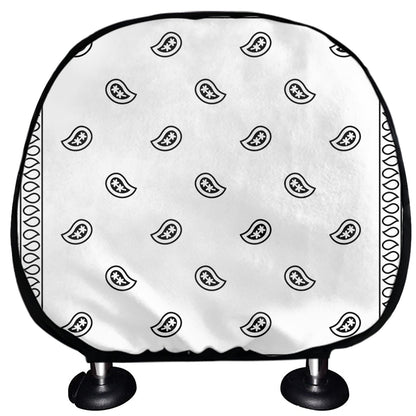 White And Black Paisley Bandana Print Car Headrest Covers