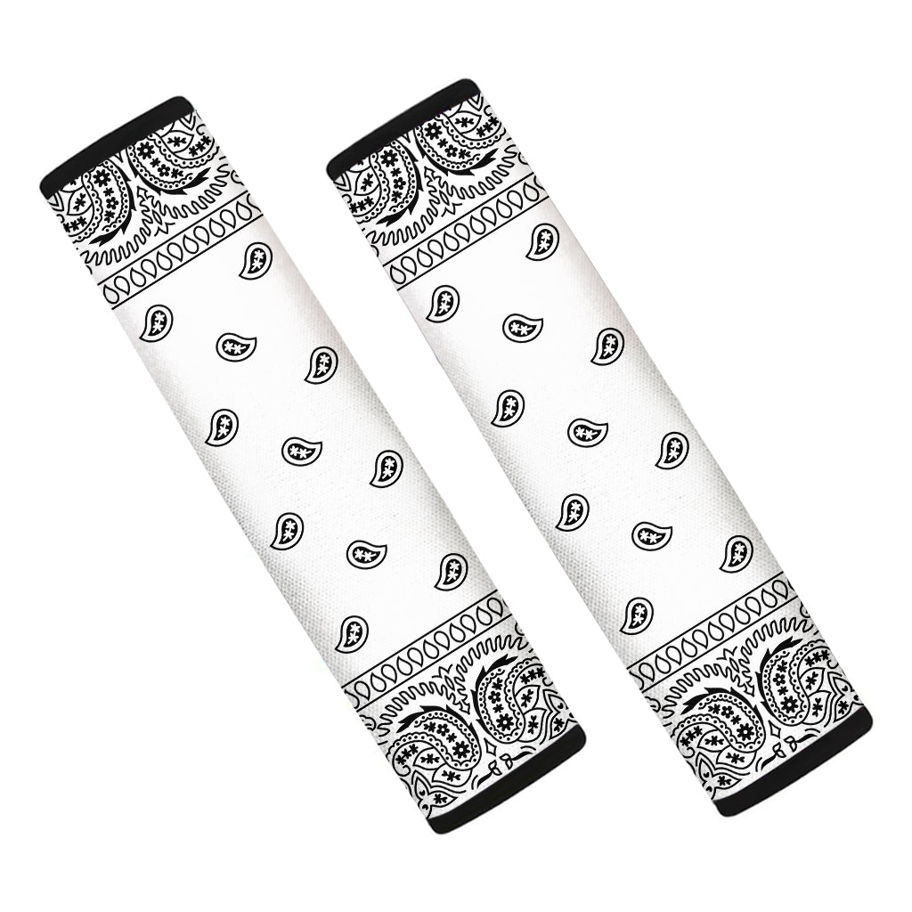 White And Black Paisley Bandana Print Car Seat Belt Covers