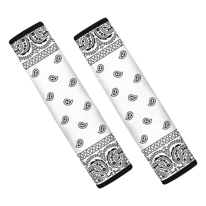 White And Black Paisley Bandana Print Car Seat Belt Covers