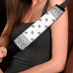 White And Black Paisley Bandana Print Car Seat Belt Covers