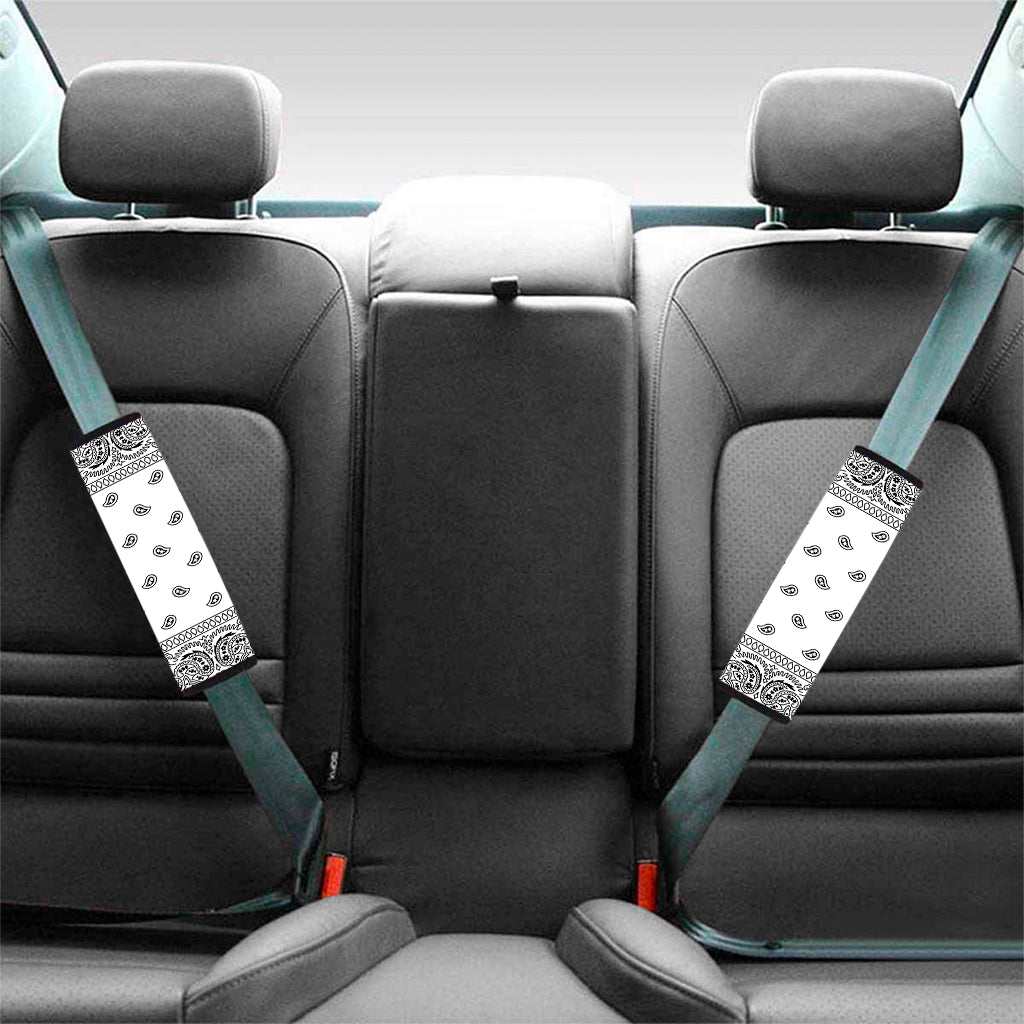 White And Black Paisley Bandana Print Car Seat Belt Covers