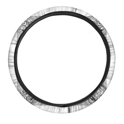 White And Black Paisley Bandana Print Car Steering Wheel Cover