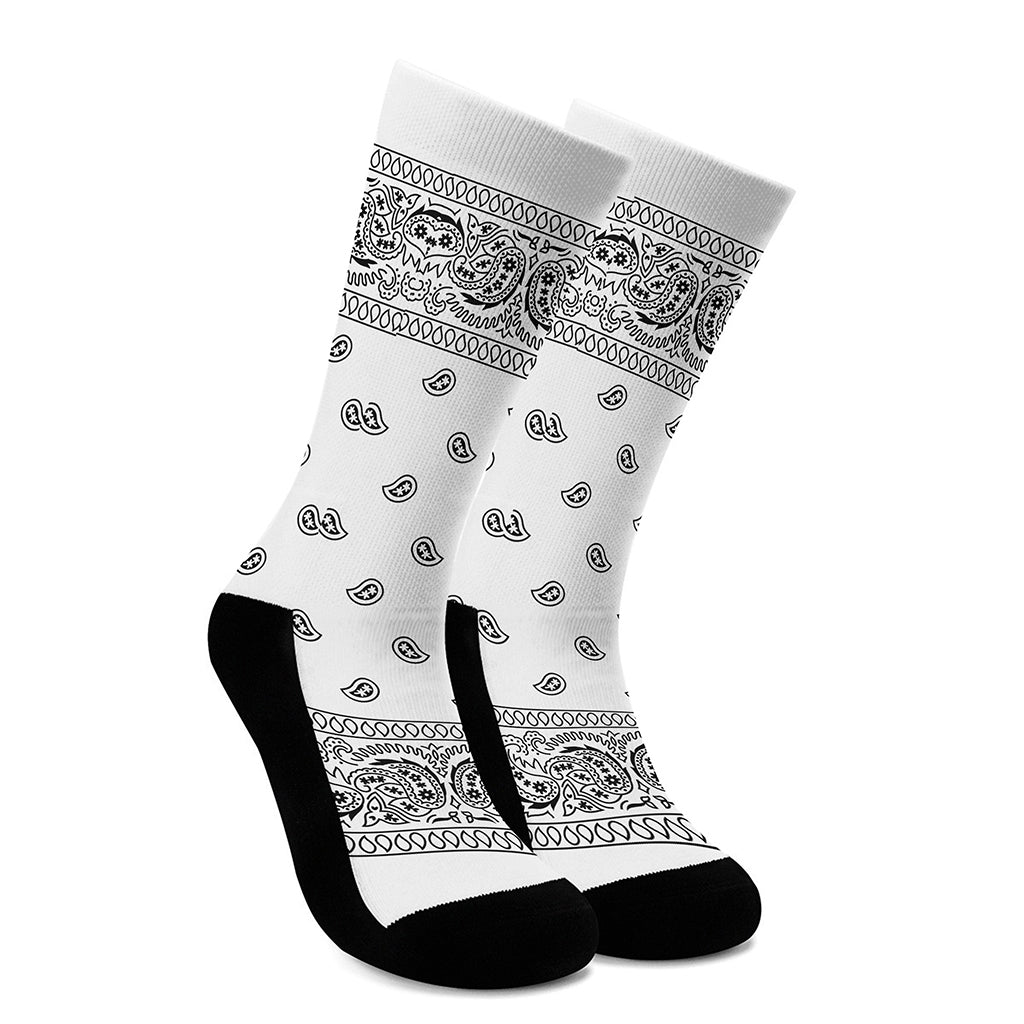White And Black Paisley Bandana Print Crew Socks