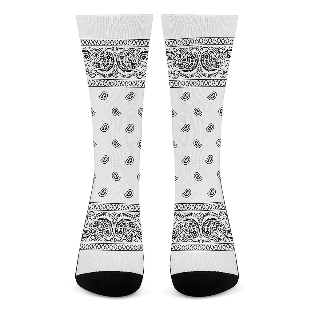 White And Black Paisley Bandana Print Crew Socks