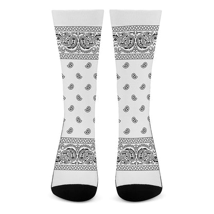 White And Black Paisley Bandana Print Crew Socks