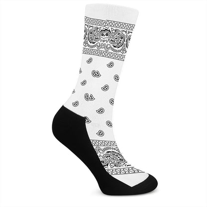 White And Black Paisley Bandana Print Crew Socks