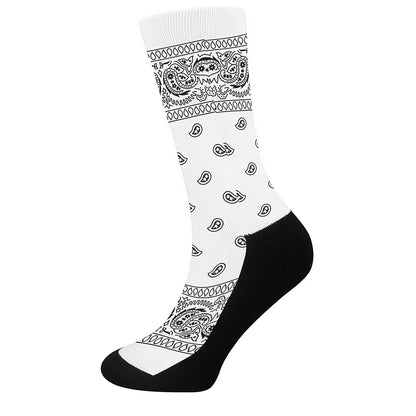 White And Black Paisley Bandana Print Crew Socks