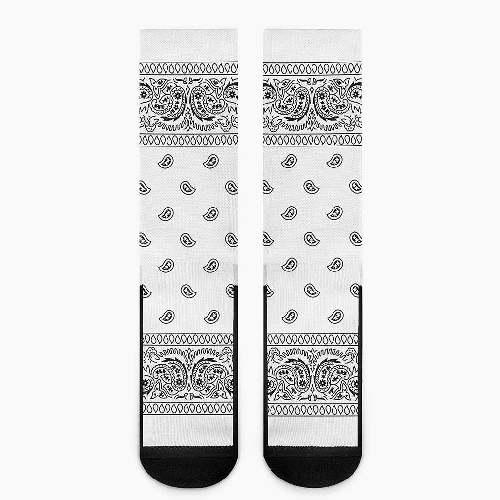 White And Black Paisley Bandana Print Crew Socks