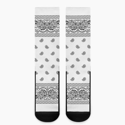 White And Black Paisley Bandana Print Crew Socks