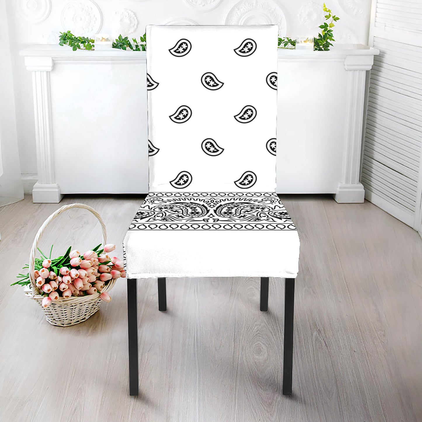 White And Black Paisley Bandana Print Dining Chair Slipcover