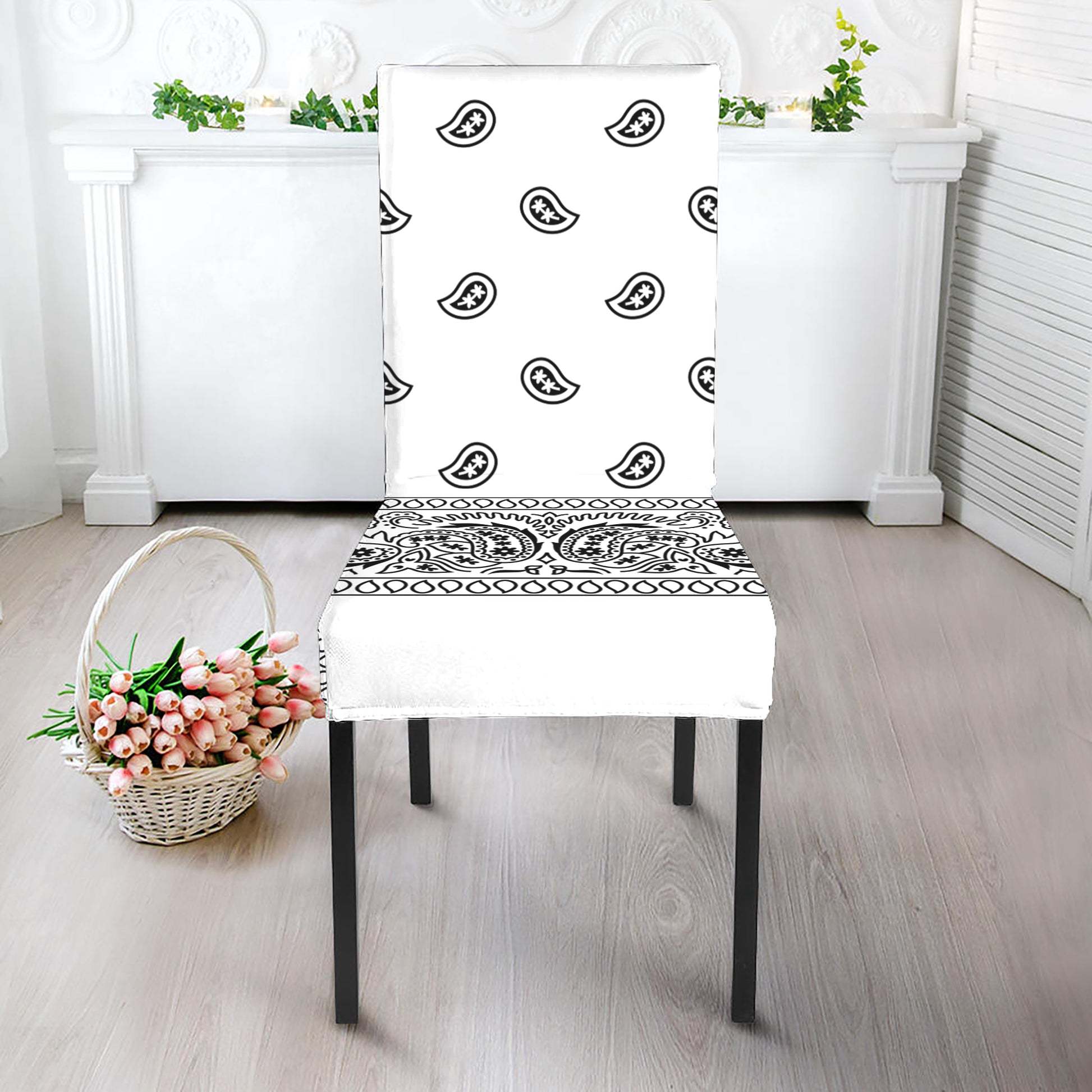 White And Black Paisley Bandana Print Dining Chair Slipcover