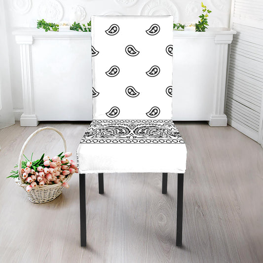 White And Black Paisley Bandana Print Dining Chair Slipcover