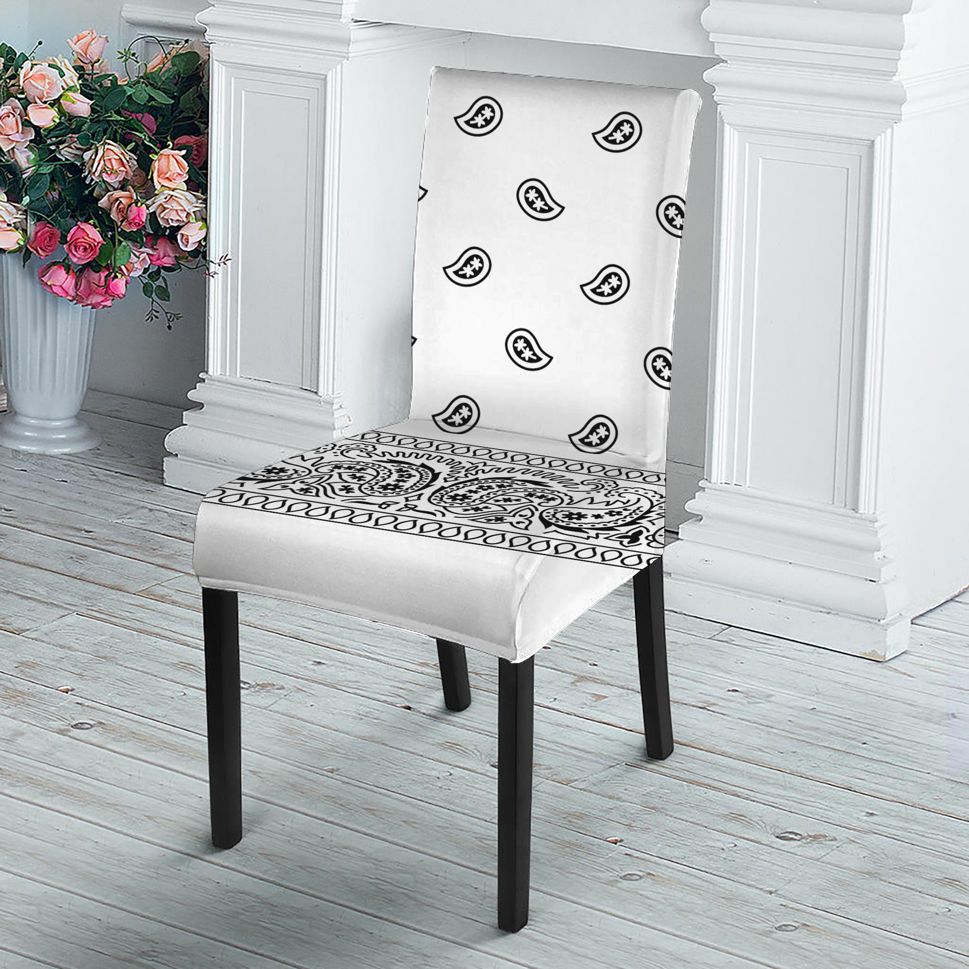 White And Black Paisley Bandana Print Dining Chair Slipcover