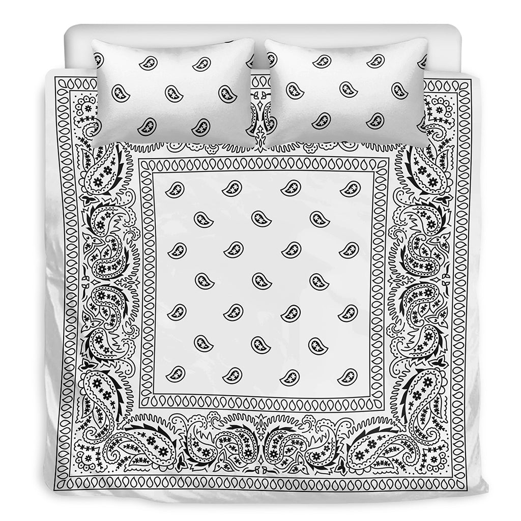 White And Black Paisley Bandana Print Duvet Cover Bedding Set