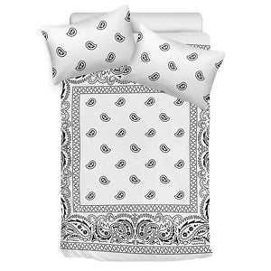 White And Black Paisley Bandana Print Duvet Cover Bedding Set