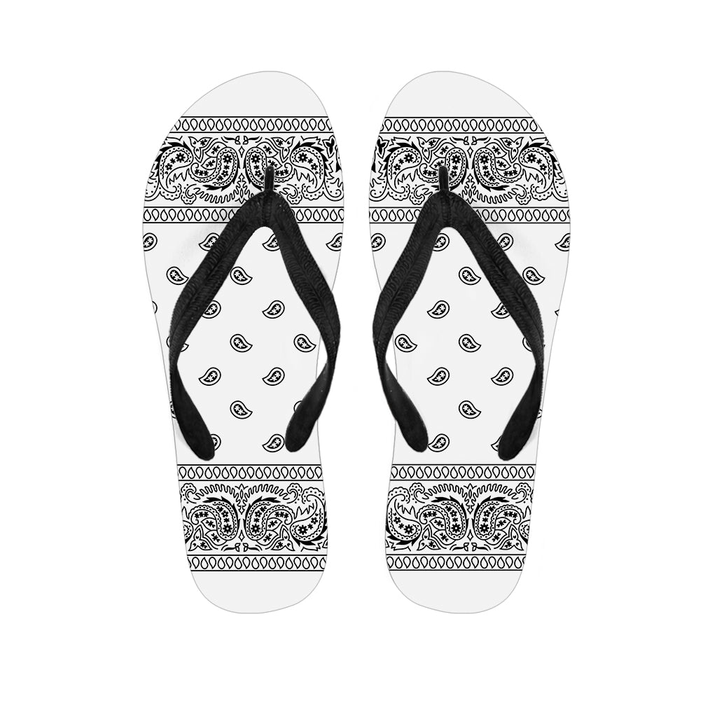 White And Black Paisley Bandana Print Flip Flops