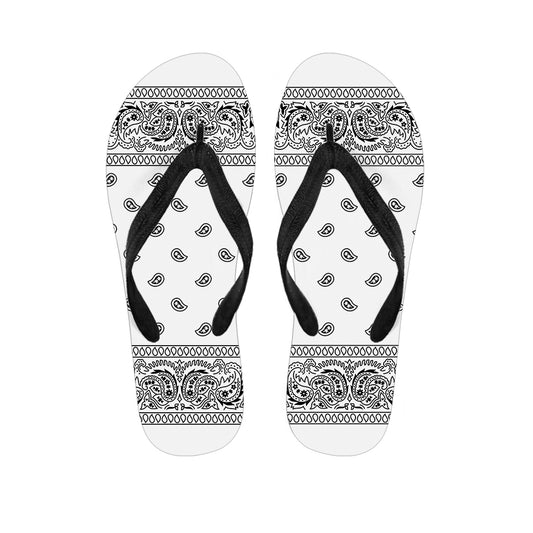 White And Black Paisley Bandana Print Flip Flops