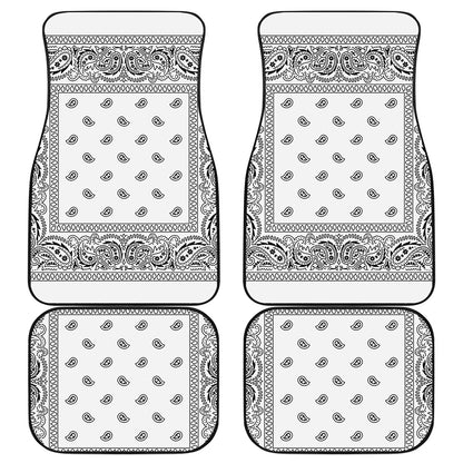 White And Black Paisley Bandana Print Front and Back Car Floor Mats