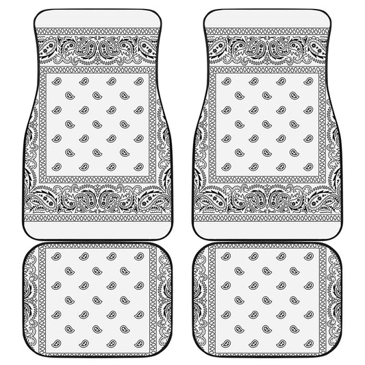 White And Black Paisley Bandana Print Front and Back Car Floor Mats