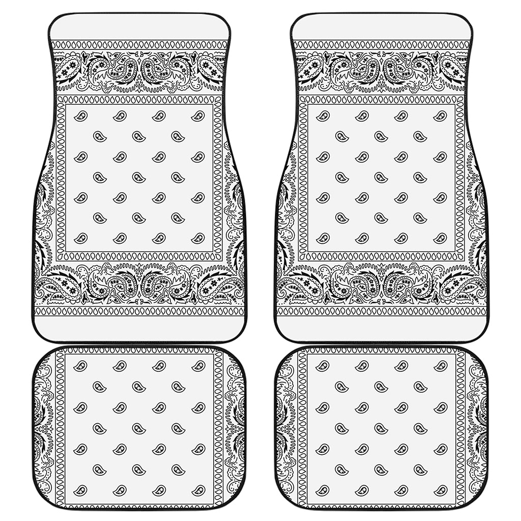 White And Black Paisley Bandana Print Front and Back Car Floor Mats