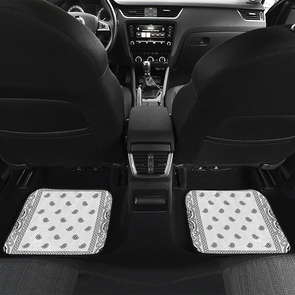 White And Black Paisley Bandana Print Front and Back Car Floor Mats