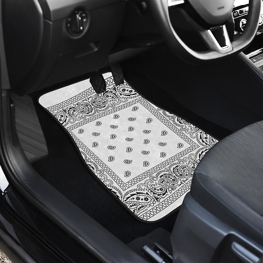 White And Black Paisley Bandana Print Front and Back Car Floor Mats