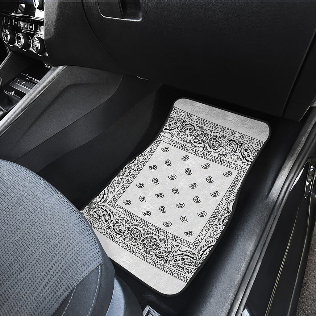 White And Black Paisley Bandana Print Front and Back Car Floor Mats