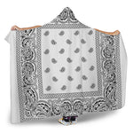 White And Black Paisley Bandana Print Hooded Blanket